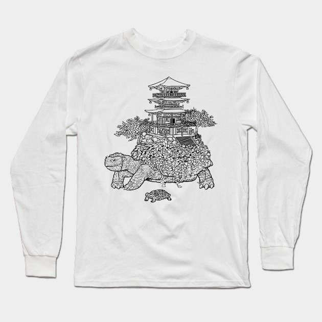 Minimalist temple turtle Long Sleeve T-Shirt by albertocubatas